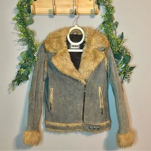 BKE Buckle Outerwear leather jacket faux shearling